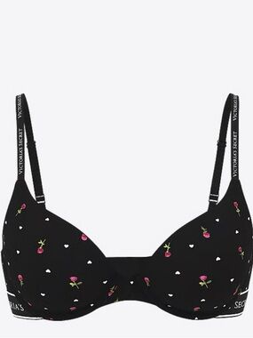 Victoria’s Secret  Tshirt Perfect Shape Cotton Push Up Bra,36B Black Heart Rose